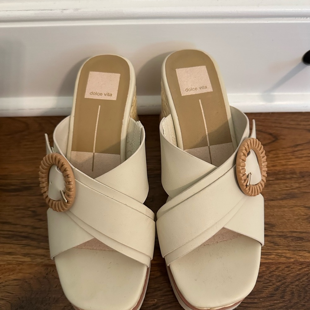 Dolce Vita Cream Mules with Tan Accent